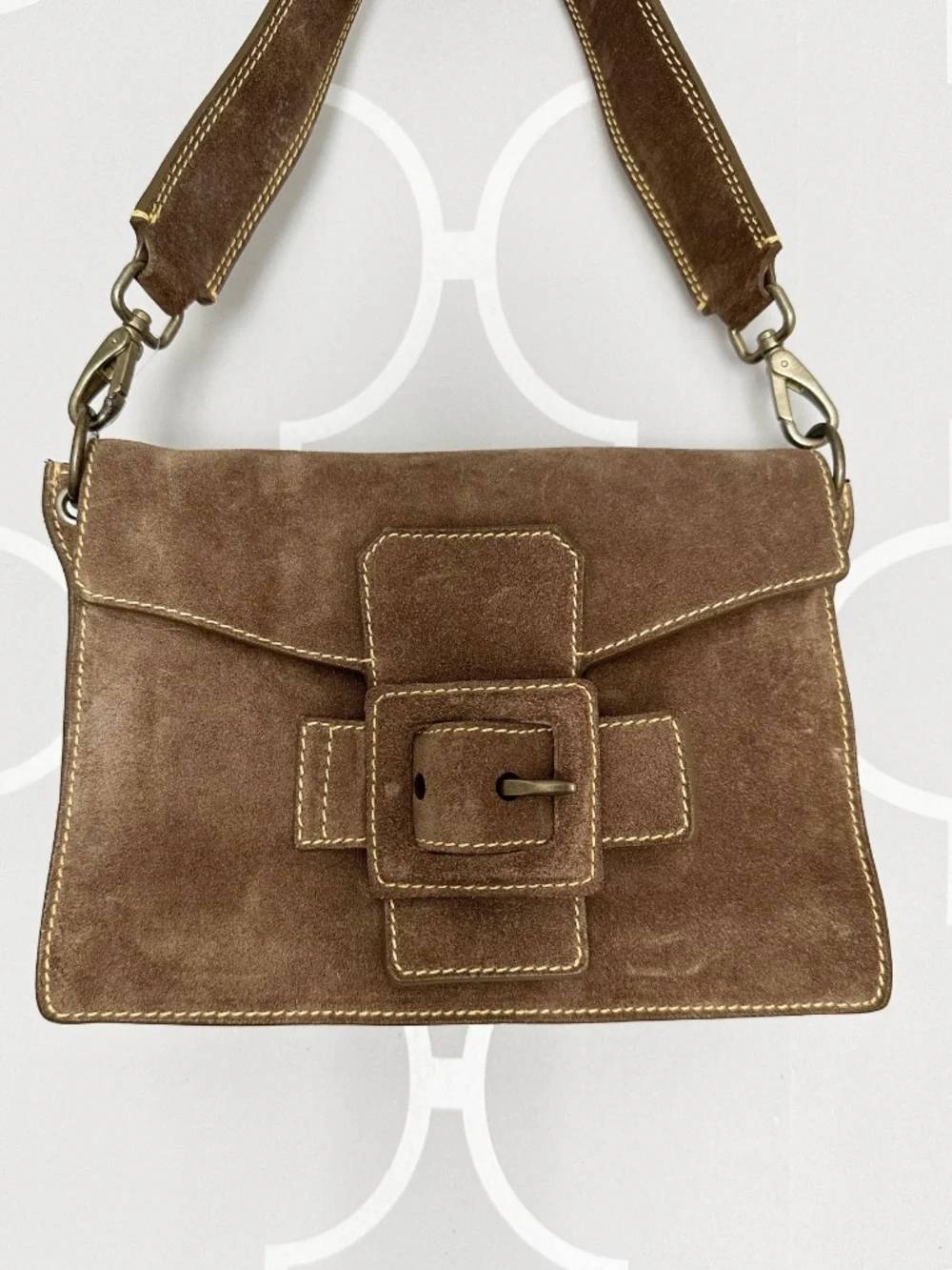 NWOT Vintage Miu Miu Brown Suede Buckle Shoulder Bag Y2K